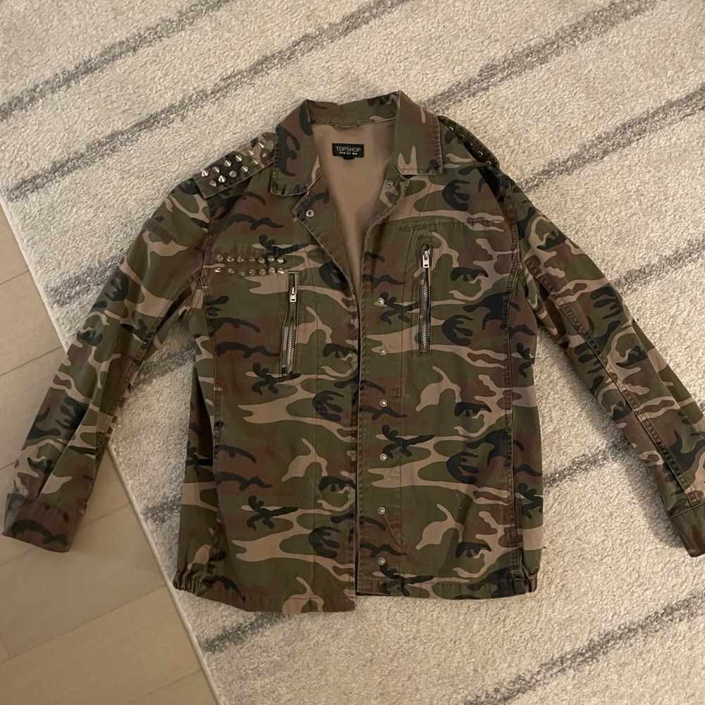 Topshop camo jacket with studded spikes